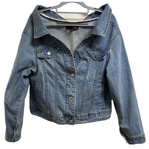 Fate by LFD Light Wash Denim Jacket Women Large Off Shoulder Slouchy Grunge